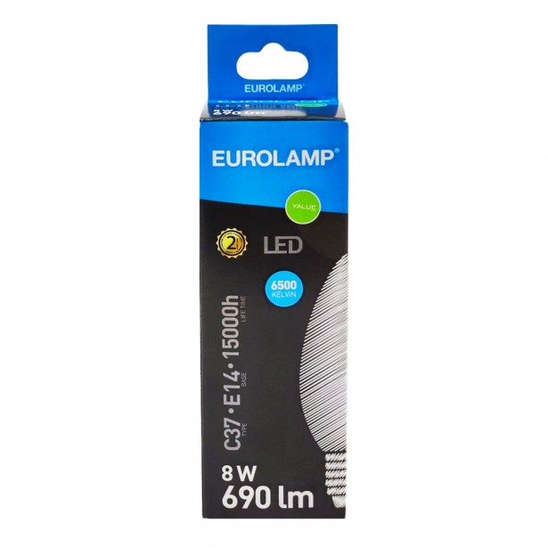 Λάμπα LED Ψυχρό Λευκό  C37 Ε14 Eurolamp...