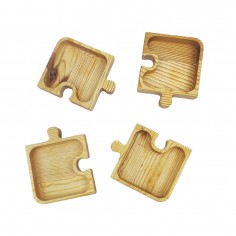 Σετ 4τμχ Πιατάκια Σερβιρίσματος Ξύλινα Παζλ Τετράγωνο Zembu 2