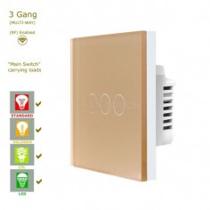 Διακόπτης Αφής Τριπλός Γυάλινος Χρυσός WiFi & RF 2