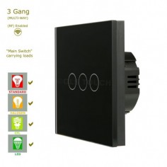 Διακόπτης Αφής Τριπλός Γυάλινος Μαύρος WiFi & RF 2