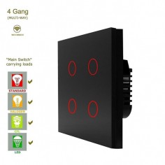 Διακόπτης Αφής Τετραπλός Γυάλινος Μαύρος WiFi & RF 2