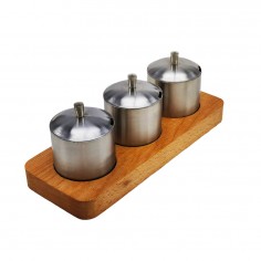Σετ 4τμχ Δοχεία για Μπαχαρικά με Ξύλινη Βάση Varan 2
