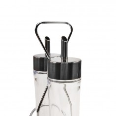 Σετ 3τμχ Δοχεία για Λάδι & Ξύδι Γυάλινα με Μεταλλική Βάση Varan 2