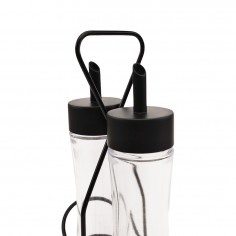 Σετ 3τμχ Δοχεία για Λάδι & Ξύδι Γυάλινα με Μεταλλική Μαύρη Ματ Βάση Varan 2