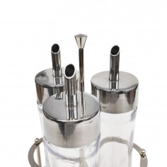 Σετ 4τμχ Δοχεία για Λάδι, Ξύδι & Λεμόνι Γυάλινα με Μεταλλική Βάση Varan 2