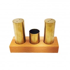 Σετ 4τμχ Αλατοπιπεριέρα με Ξύλινη Βάση & Θήκη για Οδοντογλυφίδες Varan 2