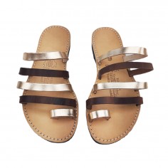 Σανδάλια Γυναικεία Δερμάτινα Καφέ/Χρυσό Kouros Leather 0006 2