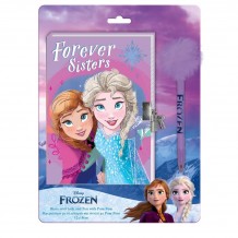 Σετ 2τμχ Ημερολόγιο με Κλειδαριά & Στυλό με Pom Pom Frozen Forever Sisters Διακάκης 563127