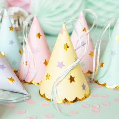 Σετ 6τμχ Καπέλα Κώνοι Χάρτινα για Πάρτυ Πολύχρωμα με Κορδέλα 2