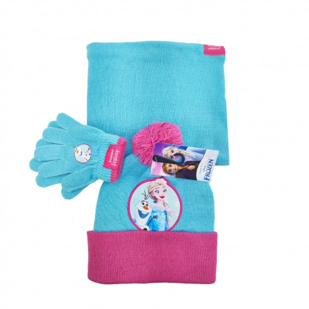 Σετ 3τμχ Σκουφάκι Pom Pom με Γάντια & Περιλαίμιο Frozen Disney Arditex WD14726