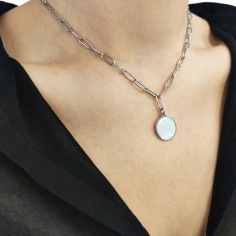 Κολιέ Αλυσίδα με Στρογγυλό Μενταγιόν Λευκό Σμάλτο 2