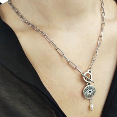 Κολιέ Επάργυρο με Κρεμαστό Μάτι και Μαργαριτάρι 2