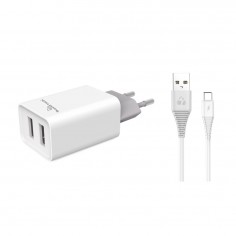 Φορτιστής με 2 Θύρες USB & Καλώδιο USB Type-C Powertech PT-776