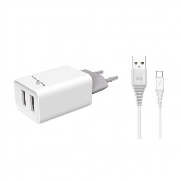 Φορτιστής με 2 Θύρες USB & Καλώδιο USB Type-C Powertech PT-776