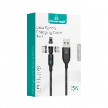 Καλώδιο Φόρτισης USB 3 σε 1 Μαγνητικό Μαύρο Powertech PTR-0103 2m