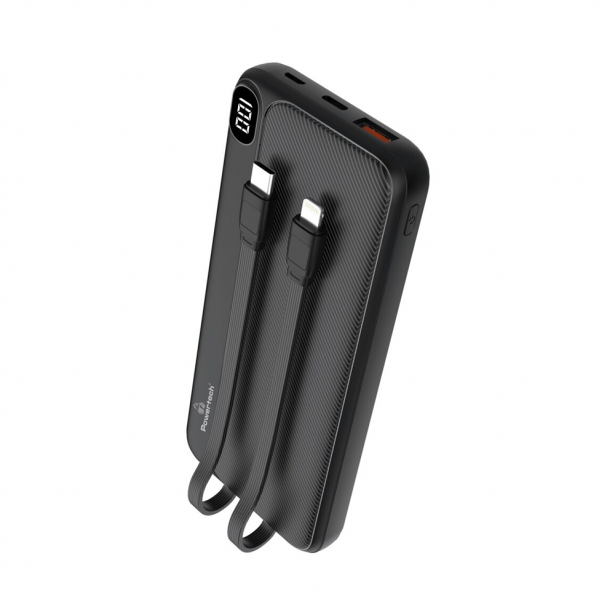 Power Bank με 2 Καλώδια Εξόδου & Οθόνη Powertech PT-1063 10000mAh