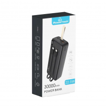 Power Bank με 2 Καλώδια Εξόδου & Οθόνη Powertech PT-1065 30000mAh