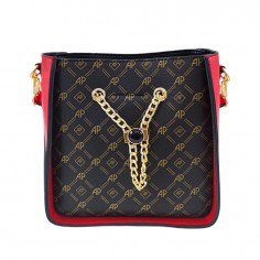 Τσάντα Χειρός από Συνθετικό Δέρμα με Γράμματα & Χρυσή Αλυσίδα Καφέ - Κόκκινη Angel Polo 5065 2