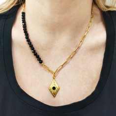 Κολιέ Ρόμβος με Μαύρο Κρύσταλλο Χρυσαφί 2