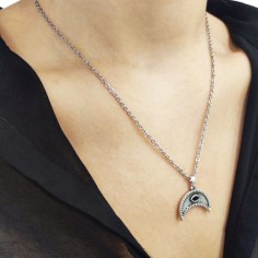 Κολιέ με Κρεμαστό Φεγγάρι Ασημί 2