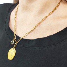 Κολιέ με Οβάλ Κρεμαστό Μοτίφ Χρυσαφί 2