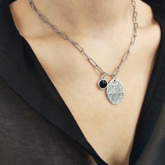 Κολιέ με Οβάλ Κρεμαστό Μοτίφ Ασημί 2