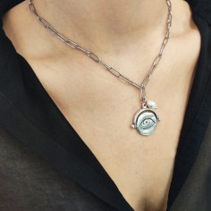 Κολιέ Σχέδιο Μάτι & Μαργαριτάρι Ασημί 2