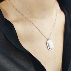 Κολιέ Αλυσίδα Ασημί με Παραλληλόγραμμη Πέτρα Λευκή 2