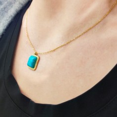 Κολιέ Αλυσίδα Χρυσαφί με Παραλληλόγραμμη Πέτρα Τιρκουάζ 2