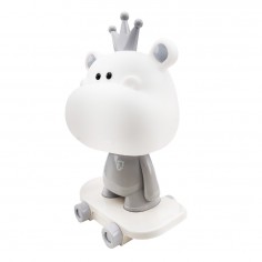 Φωτιστικό LED Επιτραπέζιο Σχέδιο Ιπποπόταμος με Κορόνα σε Skateboard Γκρι 2