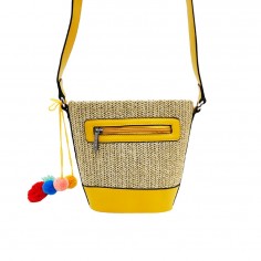 Τσαντάκι Ώμου Ψάθινο Κίτρινο David Jones CM5743 2