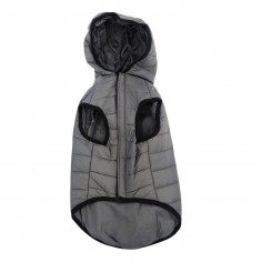 Μπουφάν Γιλέκο Σκύλου Αδιάβροχο με Κουκούλα Γκρι Medium 25cm 2