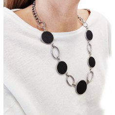 Κολιέ Αλυσίδα με Κύκλους Μαύρο-Ασημί 2