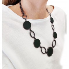 Κολιέ Αλυσίδα με Κύκλους Μαύρο-Πράσινο Σκούρο 2