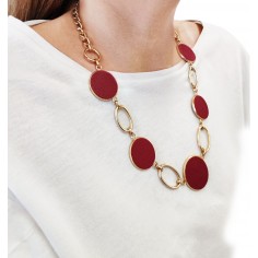 Κολιέ Αλυσίδα με Κύκλους Χρυσαφί-Μπορντό 2