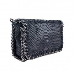 Τσαντάκι Ώμου Δερμάτινο Κροκό Μαύρο με Αλυσίδα 2