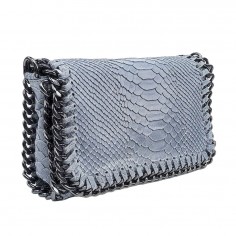 Τσαντάκι Ώμου Δερμάτινο Κροκό Γκρι με Αλυσίδα 2