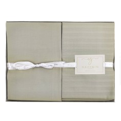 Σετ 4τμχ Παπλωματοθήκη με Σεντόνι & Μαξιλαροθήκες Σατέν Ριγέ Χακί Nazenin 160x220cm 2