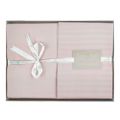 Σετ 4τμχ Παπλωματοθήκη με Σεντόνι & Μαξιλαροθήκες Σατέν Ριγέ Ροζ Nazenin 160x220cm 2