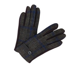 Γάντια Καρό με Λεπτομέρεια από Συνθετικό Δέρμα Καφέ 2