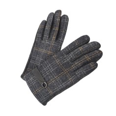 Γάντια Καρό με Λεπτομέρεια από Συνθετικό Δέρμα Γκρι 2