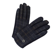 Γάντια Καρό με Λεπτομέρεια από Συνθετικό Δέρμα Μπλε Σκούρο 2