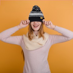 Σκούφος Πλεκτός Pom Pom με Επένδυση Fleece Μαύρος 2