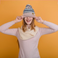 Σκούφος Πλεκτός Pom Pom με Επένδυση Fleece Ροζ 2