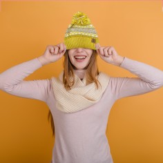 Σκούφος Πλεκτός Pom Pom με Επένδυση Fleece Κίτρινος 2