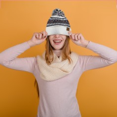 Σκούφος Πλεκτός Pom Pom με Επένδυση Fleece Λευκός 2