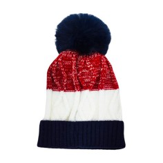 Σετ 2τμχ Σκουφάκι Πλεκτό με Κασκόλ Μπλε Σκούρο-Μπορντό-Λευκό 2