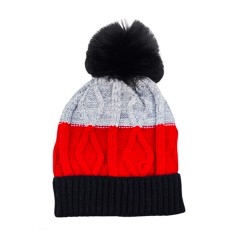 Σετ 2τμχ Σκουφάκι Πλεκτό με Κασκόλ Κόκκινο-Μαύρο-Γκρι 2