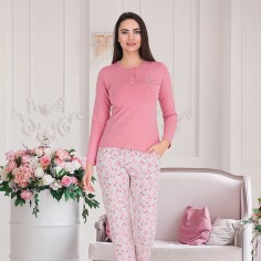 Πιτζάμα Γυναικεία Χειμερινή με Κέντημα Flower Berland 3329 2